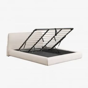 Bed Met Opklapbare Gestoffeerde Boxspring Norena Stof Crème Beige & 180 X 200 Cm - Sklum