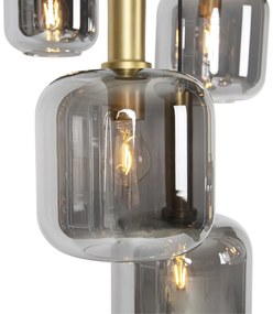 Smart hanglamp zwart met goud met smoke glas incl. 5 Wifi A60 - Zuzanna