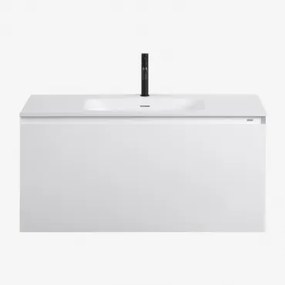 Macrae Zwevend Houten Badkamermeubelset Met Geïntegreerde Wastafel Wit & Spiegelloze & Mat Zwart ↑20 Cm Met Afvoerkraan Met Overloop Orveta & ↔ -