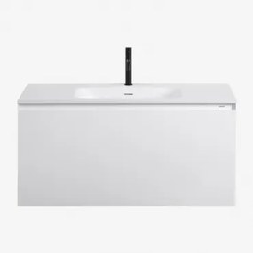 Macrae Zwevend Houten Badkamermeubelset Met Geïntegreerde Wastafel Wit & Spiegelloze & Zwart ↑20 Cm Met Overloop - Sklum