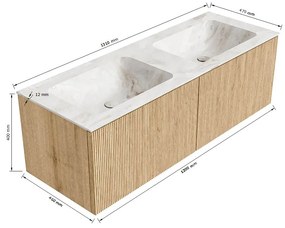 Mondiaz Kurve-dlux 130cm badmeubel oak met 2 lades en wastafel leaf dubbel zonder kraangat frappe