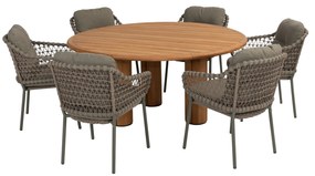 Corsica Jura dining tuinset 7 delig 160 cm rond H75 cm teak olijf 4 Seasons Outdoor