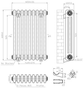 Eastbrook Imperia 3 koloms radiator 40x60cm 850W wit glans