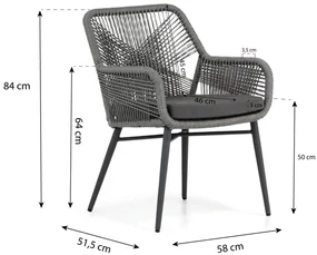 Tuinset 4 personen 180 cm Rope Grijs Lifestyle Garden Furniture Advance/Sophia