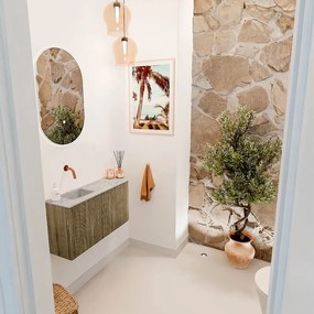 Mondiaz Joya DLux 80cm toiletmeubel ronding rechts dusk met wastafel faye links zonder kraangat glace