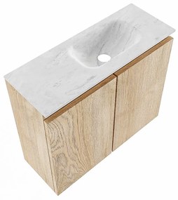 Mondiaz Ture DLux toiletmeubel 60cm washed oak met wastafel opalo rechts met kraangat