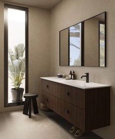 Muebles Avila badmeubel ribbelfront 160cm walnoot met wastafel rechts met kraangat