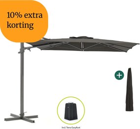 + 10% kassakorting | Parasol Shadowline Francisco | Inclusief hoes | Vierkant | 300x300cm | Met draaihendel | Grijs/Antraciet | Kees Smit Tuinmeubelen