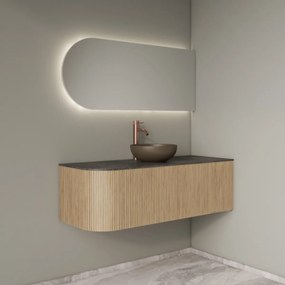 Gliss Design Alluro badmeubel ribbelfront met ronding links 120cm mist en zwart leisteen toppaneel