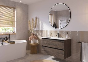 Saqu Gaia badmeubel incl. glans witte keramische wastafel 100x46x61cm kasteel bruin – zwarte greeplijst