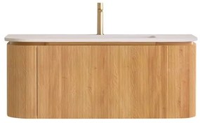 Lambini Designs Eleganza rond badmeubel 120cm acacia met ribbelfront en wastafel met kraangat