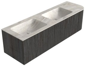Mondiaz Kurve-dlux 155cm badmeubel ronding rechts shadow met 2 lades en 1 deur en wastafel leaf dubbel/links zonder kraangat ostra