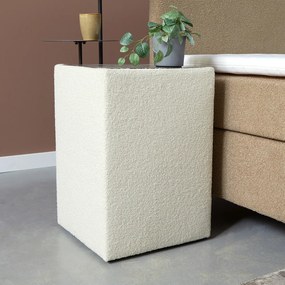 Boucle Stof Nachtkastje Creme - 40x40x58cm.