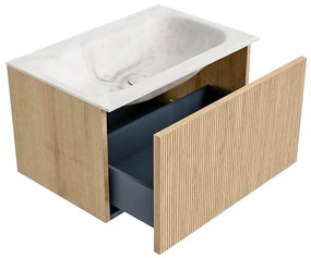 Mondiaz Kurve-dlux 70cm badmeubel oak met 1 lade en wastafel big small midden 1 kraangat frappe