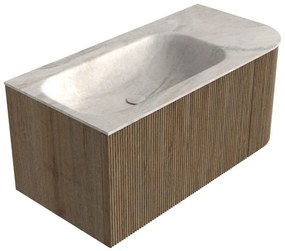 Mondiaz Kurve-dlux 95cm badmeubel ronding rechts dusk met 1 lade en deur en wastafel big small links zonder kraangat ostra