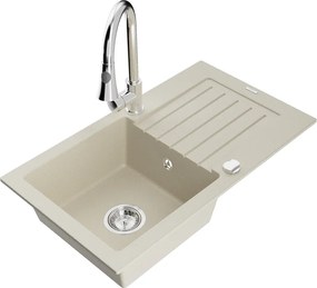 Mexen Pablo granieten gootsteen met 1 bak en afdruiprek en Elia keukenkraan, beige - 6510-69-670101-00