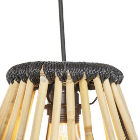 Oosterse hanglamp bamboe met zwart rond 3-lichts - Evalin