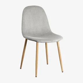 Pak 2 Eetkamerstoelen In Glamm Corduroy Nerts Grijs & Natuurlijk Hout - Sklum