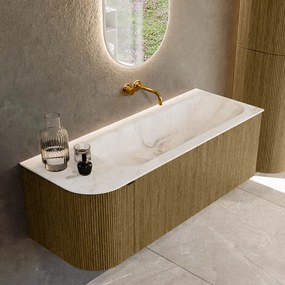 Mondiaz Kurve-dlux 125cm badmeubel ronding links dusk met 1 lade en deur en wastafel big medium rechts zonder kraangat frappe