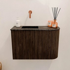 Mondiaz Joya DLux 60cm toiletmeubel ronding rechts walnut met wastafel faye links zonder kraangat lava