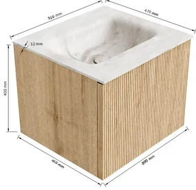 Mondiaz Kurve-dlux 50cm badmeubel oak met 1 lade en wastafel grunne midden 1 kraangat opalo