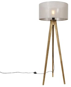 Landelijke tripod vintage hout met kap taupe 50 cm - Tripod Classic Landelijk E27 rond Binnenverlichting Lamp