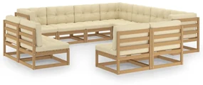 vidaXL 11-delige Loungeset met kussens massief grenenhout honingbruin
