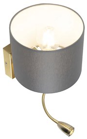 Art deco wandlamp goud met USB en grijze kap - Brescia