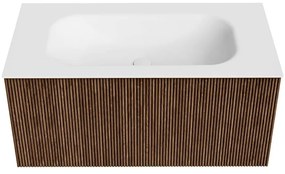 Mondiaz Kurve 90cm badmeubel walnut met 1 lade en wastafel big small midden 1 kraangat