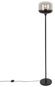 Design vloerlamp zwart met goud en smoke glas - Kyan