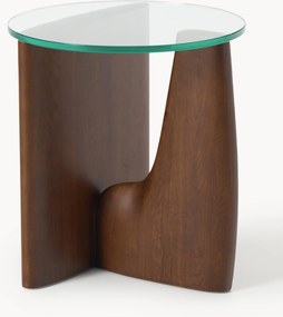Ronde houten bijzettafel Miya met glazen tafelblad