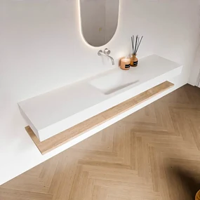 Zaro Alan badmeubel 190cm met planchet washed oak en vrijhangende wastafel cloud midden zonder kraangat talc