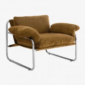 Fauteuil Van Chenille En Ijzer Evani Chenille Donker Mosterdgeel - Sklum