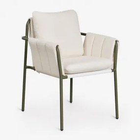 Set Van 4 Gestoffeerde Eetkamerstoelen Met Armleuningen En Stalen Frame Zunika Groen – Intens Olijf - Sklum