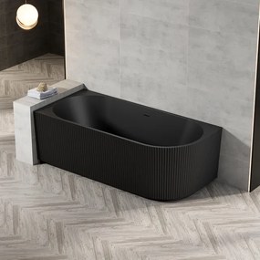 Zeza Nuo Half Vrijstaand Bad - 170x80x58cm - links - ribbel - met afvoer - mat zwart 7103L_MB