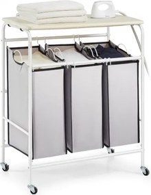 VEVOR Waswagen Commerciële Wassorteerder, Laadvermogen 23 kg Wasverzamelwagen Waswagen met Strijkplank, Wasscheider Oprolbaar, Mobiel Wassorteersysteem Wascontainer Waskast