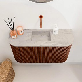 Mondiaz Joya DLux 75cm toiletmeubel ronding links/rechts ruby met wastafel faye midden zonder kraangat glace