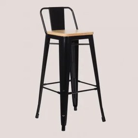 Lix 75cm Hoge Kruk Met Rugleuning Van Staal En Hout Zwart - Sklum