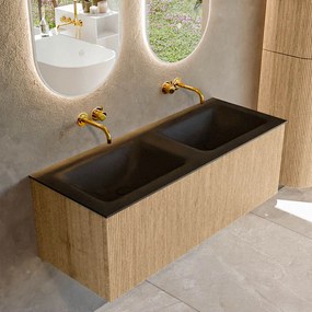 Mondiaz Kurve 120cm badmeubel oak met 1 lade en wastafel cloud dubbel zonder kraangat urban