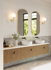 Muebles Ezra badmeubel ribbelfront 240cm warm eiken met wit toppaneel zonder waskom