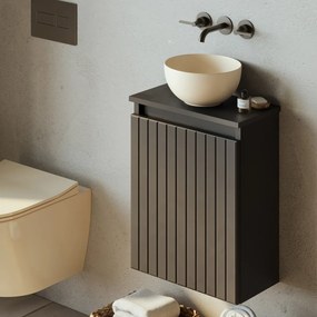 Fontana Bano toiletmeubel ribbelfront mat zwart 40x22cm met waskom in licht ivoor