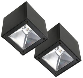 Set 2 stuks LED Solar Cube wandlamp zwart vierkant