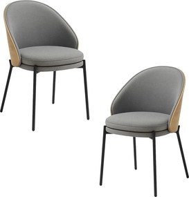 Set 2 Mos Grijze Stoffen Stoelen met Gestoffeerde Houten Rugleuning