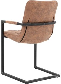 Goossens Eetkamerstoel Steven cognac microvezel met armleuning, urban industrieel