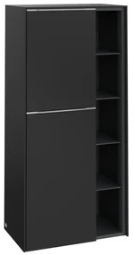 Villeroy & Boch Subway 3.0 Badkamerkast - 60x35x120cm - 2 linksdraaiende softclose deuren - 5 open vakken - aluminium glanzende greep - spaanplaat - volcano black c59800vl