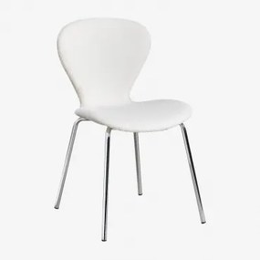 Set Van 4 Stapelbare Eetkamerstoelen In Chenille Uit White & Grijs – Chroom - Sklum