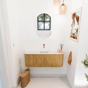 Mondiaz Joya DLux 115cm toiletmeubel ronding links/rechts oak met wastafel faye midden zonder kraangat meli