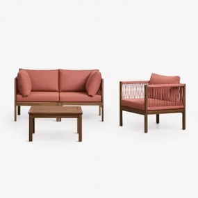 Tuinset Met 2-delige Modulaire Bank Met Armleuningen, Fauteuil En Salontafel Van Acaciahout Branson Terracotta - Acaciabruin - Sklum
