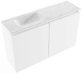 Mondiaz Ture DLux toiletmeubel 80cm talc met wastafel opalo links met kraangat