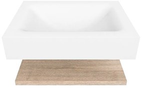 Zaro Alan badmeubel 60cm met planchet washed oak en vrijhangende wastafel cloud midden zonder kraangat talc